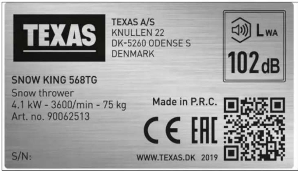 Texas Snow King 568TG - Etiquette d'identification - 1