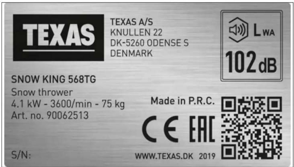 Texas Snow King 568TG - Identification label - 1