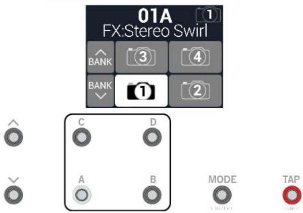 LINE 6 HX Stomp XL - Appuyez simultanément sur BANK àt BANK pour passer en mode snapshot. - 1