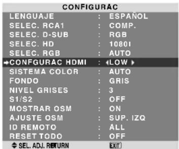 NEC PlasmaSync 60XR5 - Ajuste del nivel de negros para la señal HDMI - 1