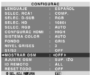NEC PlasmaSync 60XR5 - Activación/desactivación de la pantalla de menú - 1