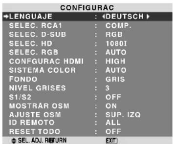 NEC PlasmaSync 60XR5 - Menú de ajustes de CONFIGURAC Ajuste del idioma de los menús - 1