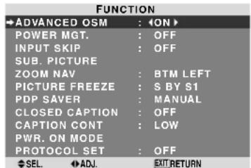NEC PlasmaSync 60XR5 - Function Settings Menu Setting the menu mode - 1