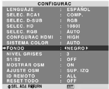 NEC PlasmaSync 60XR5 - Ajuste del color de fondo cuando no se introduce ninguna señal - 1