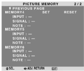 NEC PlasmaSync 60XR5 - Storing picture settings - 2