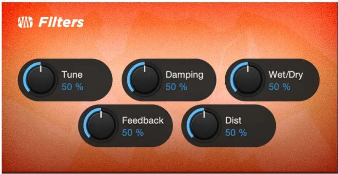 Filters Tune 50 % Damping 50 % Wet/Dry 50 % Feedback 50 % Dist 50 %