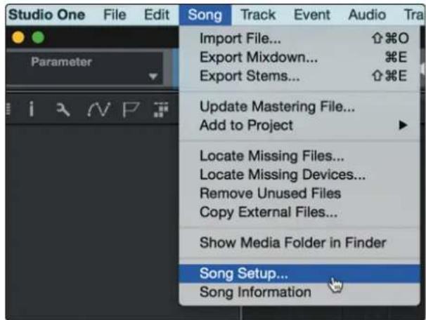 Studio One File Edit Import File... ⬆ %O Export Mixdown... %E Export Stems... ⬆ %E Update Mastering File... Add to Project Locate Missing Files... Locate Missing Devices... Remove Unused Files Copy External Files... Show Media Folder in Finder Song Setup... Song Information