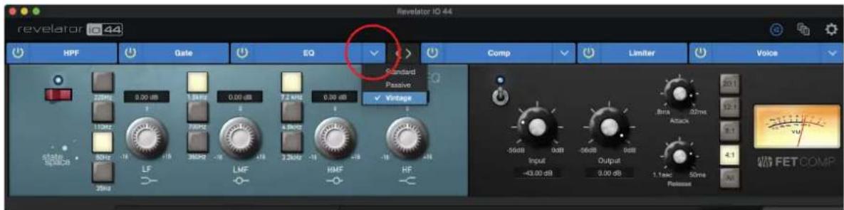 Revelator 10-44 HPF Gate EQ Standard Passive Vintage Comp Limiter Voice 20Hz 9.00 dB 1.5kHz 0.00 dB 7.2 kHz 0.00 dB - - LF LMF HMF HF Input Output 1.1sec 50ms 4.1 VU 40.07 FET COMP