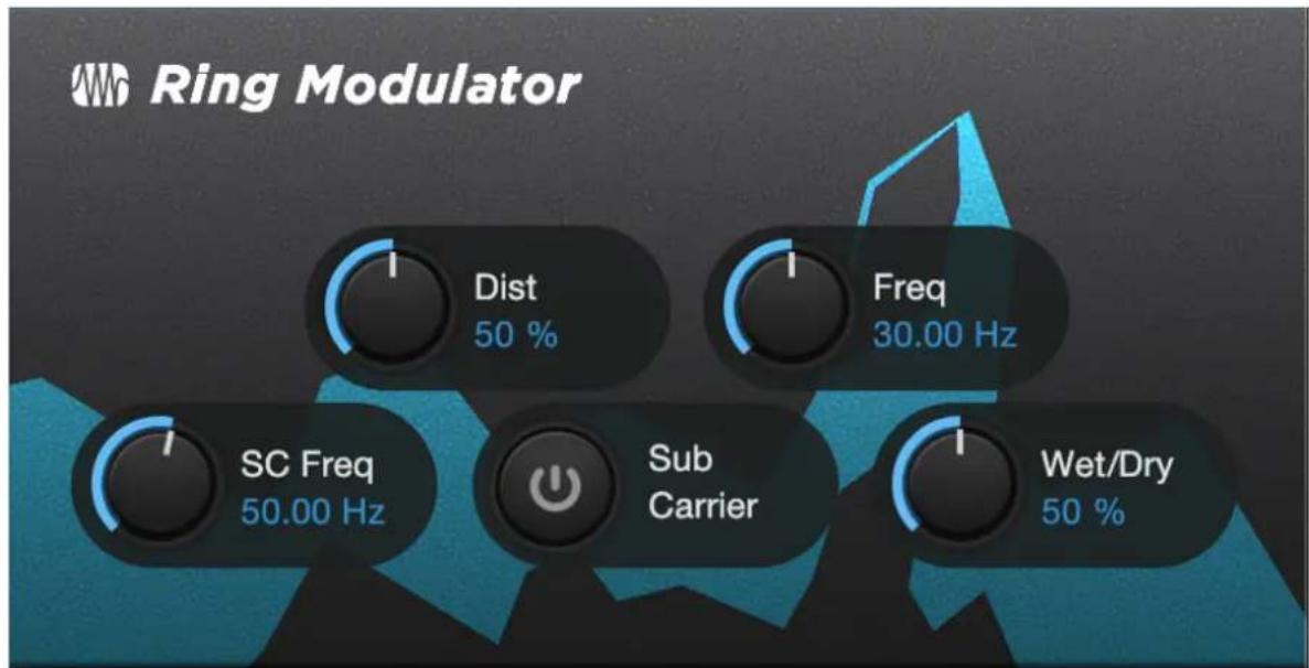Ring Modulator Dist 50 % Freq 30.00 Hz SC Freq 50.00 Hz Sub Carrier Wet/Dry 50 %