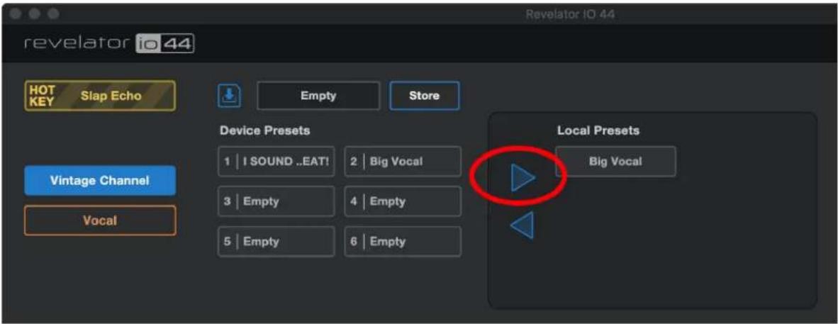 Revelator i0 44 HOT KEY Slap Echo Empty Store Device Presets 1 | I SOUND ..EAT! 2 | Big Vocal 3 | Empty 4 | Empty 5 | Empty 6 | Empty Local Presets Big Vocal