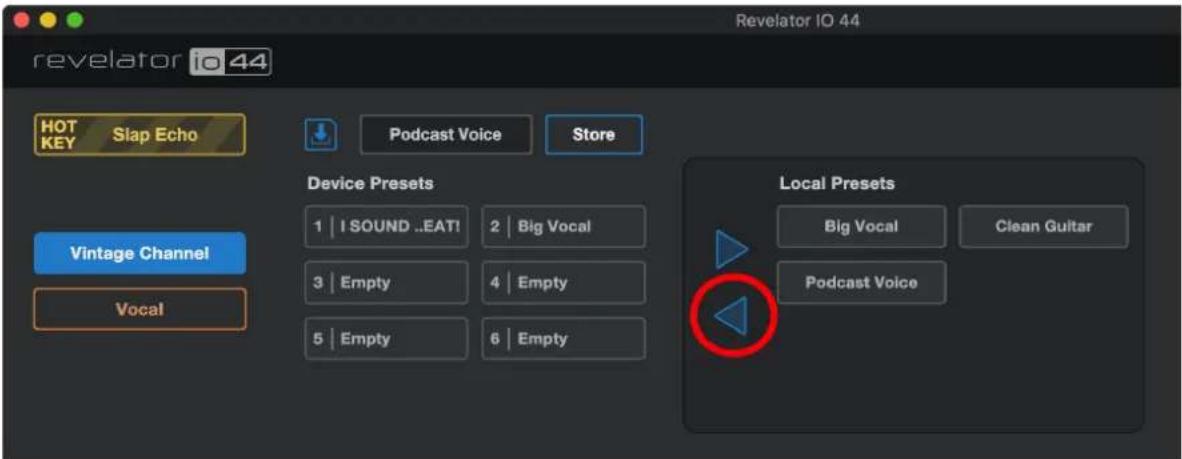 PRESONUS Revelator io44 - Pour importer un nouveau preset dans une des 6 mémoires réservées à l'utilisateur : - 2