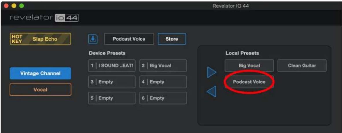 PRESONUS Revelator io44 - Pour importer un nouveau preset dans une des 6 mémoires réservées à l'utilisateur : - 1