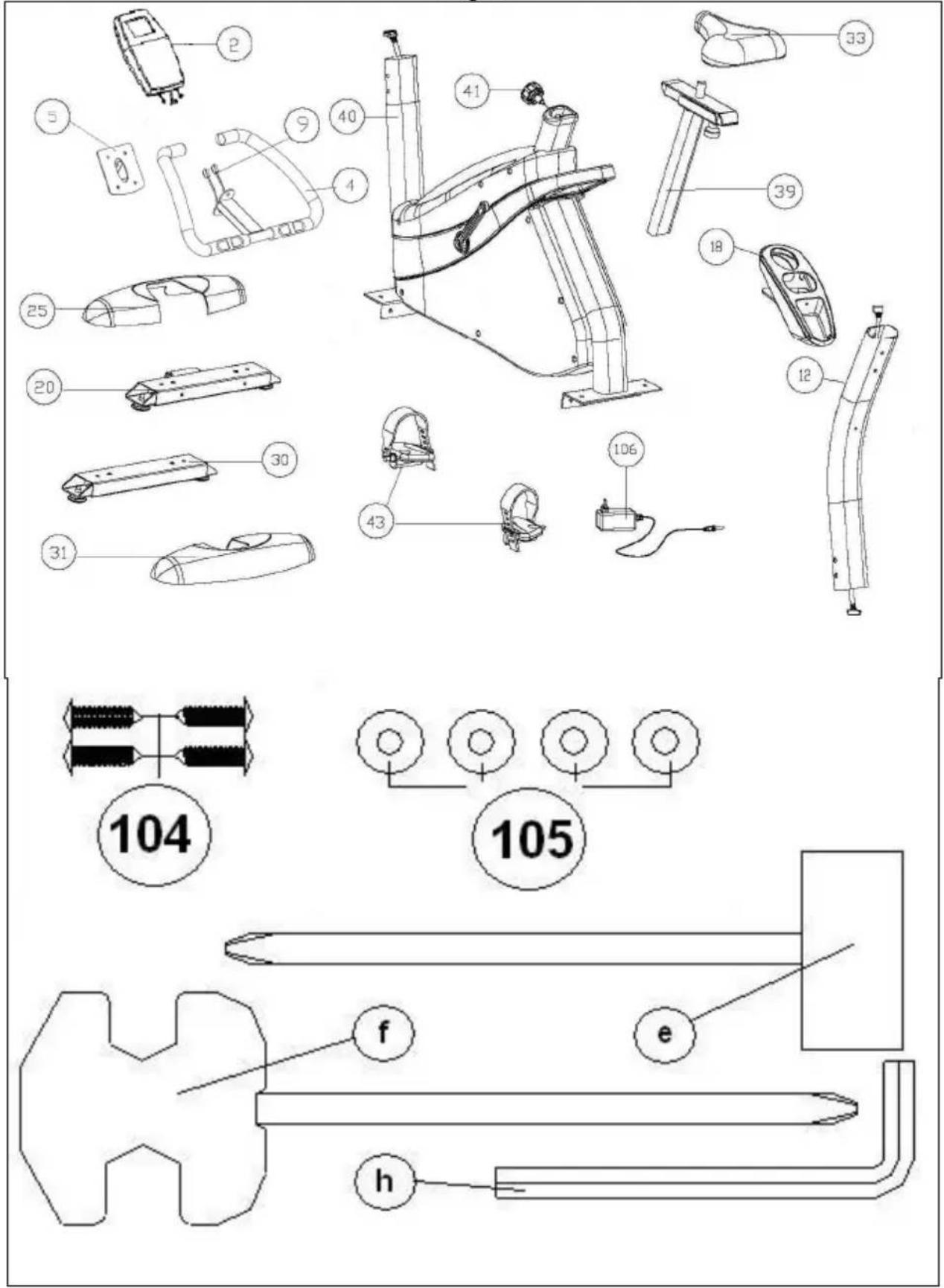 Technical diagram of a mechanical device with numbered parts and labeled parts (104, 105)