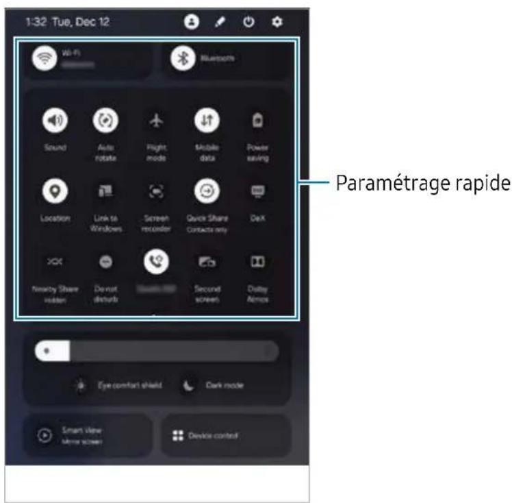 SAMSUNG Galaxy Tab S9 FE - Utiliser le panneau de paramétrage rapide - 1