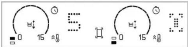 Digital display showing two circular gauges with symbols and values, possibly representing signal or measurement data.