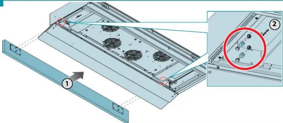 Technical diagram showing assembly of a server rack with labeled components and numbered annotations