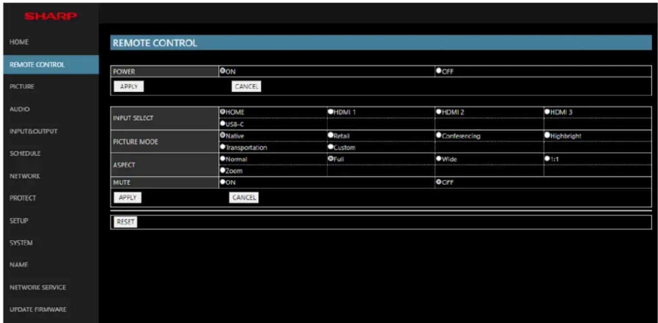 SHARP PNME432 - Parametes du menu OSD dans les commandes Web du moniteur - 1
