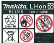 Makita® Li-ion 65 BL1815 18V = 24Wh Li-ion Ni Nozzles Makea Compaation Ate & Coated Made in Alem