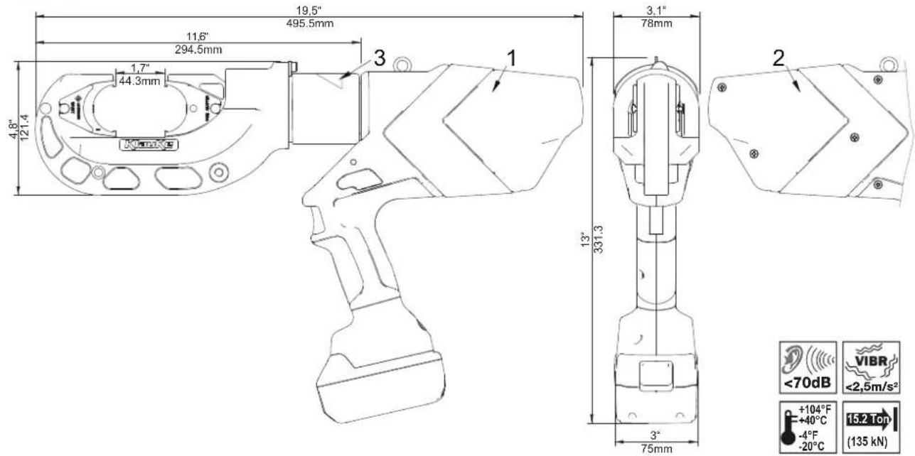 19,5" 495.5mm 11,6" 294.5mm 1,7" 44.3mm 4,8" 121,4" 3 1 3,1" 78mm 13" 331,3" 3" 75mm 2 VIBR