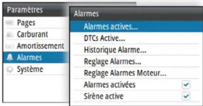 SIMRAD IS42J - La boîte de dialogue Alarmes - 2