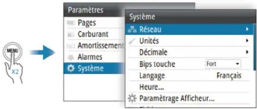 SIMRAD IS42J - Accès à la boîte de dialogue Paramètres système - 1