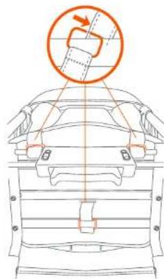 Technical diagram showing a car's side profile with a highlighted screw and arrow indicating assembly or positioning.