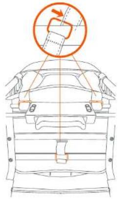 Diagram showing car front view with a highlighted safety symbol and directional arrow indicating hazard or hazard.