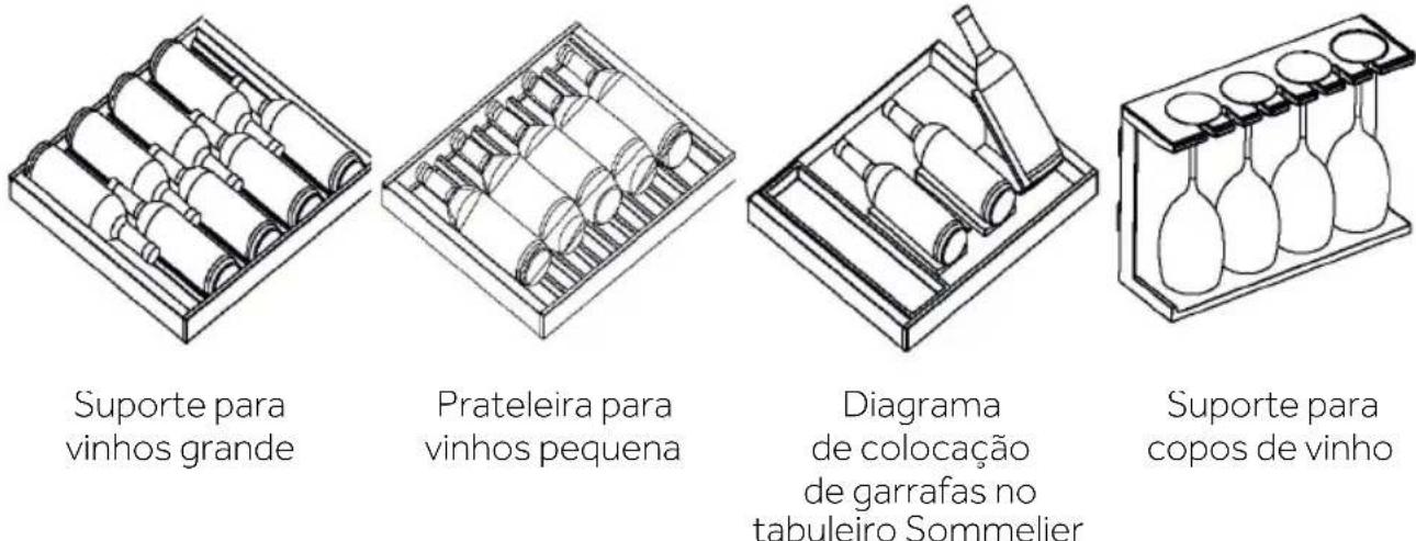 HAIER CSW9619ENGBW - Diagramas de colocacao de garrafas nas diferentes prateleiras - 1