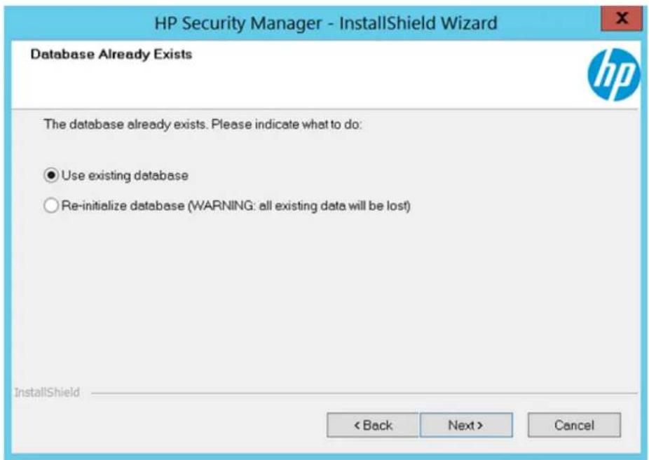 HP Security Manager - Mise à niveau de HP Security Manager et de la base de données distante à l'aide du programme d'installation avec des droits d'accès complets à la base de données distante - 7