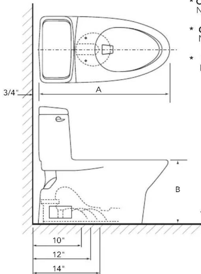 TOTO Eco Soiree MS964214CEFG - ROUGH-IN DIMENSIONS / BOSQUEJO / ROBINETTERIE BRUTE - 1