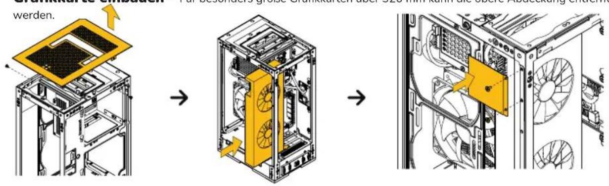 HYTE Revolt 3 - Grafikkarte einbauen - Für besonderss groBe Grafikkarten uber 320 mm kann die obere Abdeckung entfernt - 1