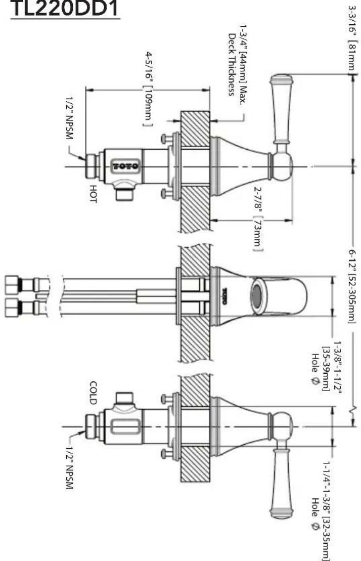 TOTO Silas TL210DD12 - ROUGH-IN DIMENSIONS / DIMENSIONES PRELIMINARES / DIMENSIONS BRUTES - 1