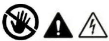 Warning symbol image showing a hand holding a prohibition sign, an exclamation mark, and a lightning bolt symbol.