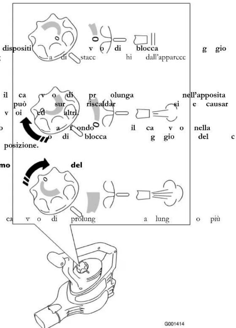 dispositi a di stacc v o di blocca hi dall'apparccc g gio il ca v o di pr olunga può sur altri. v oi ed a f ondo o di blocca nell'apposita e causar psi posizione. no del ca v o di prolung a lung o più G001414