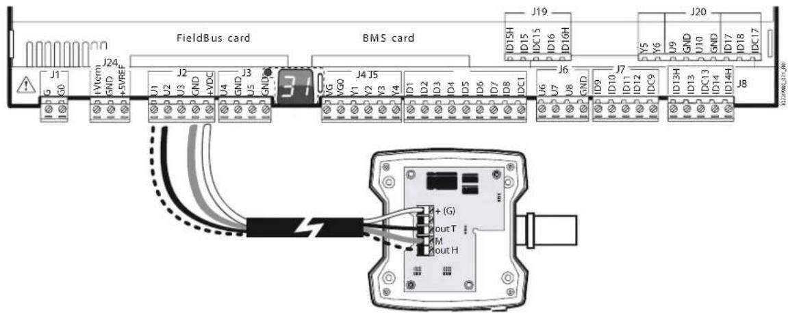 Carel k.AIR - Connexion des sondes actives avec sortie 0...10 V alimentées par la commande - 1