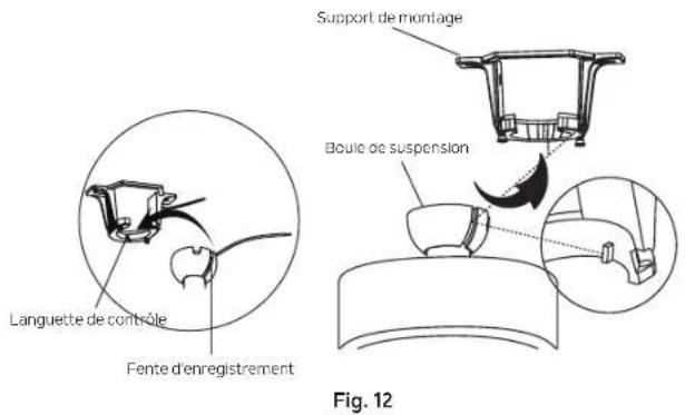 Support de montage Languette de contrôle Fente d'enregistrement Boule de suspension Fig. 12