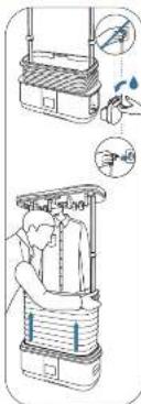 Diagram illustrating a mechanical device with labeled parts and directional arrows indicating motion or assembly.
