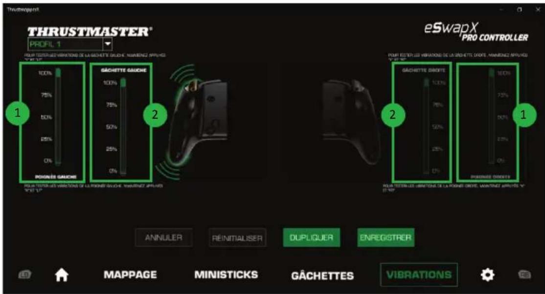 THRUSTMASTER eSwap S Pro Controller - Pour définir l'intensité maximum des vibrations des gâchettes : - 1