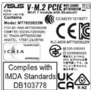 ASUS ROG STRIX B860G GAMING WIFI - UKCA RF Output table (The Radio Equipment Regulations 2017) Model: MT7925B22M - 1