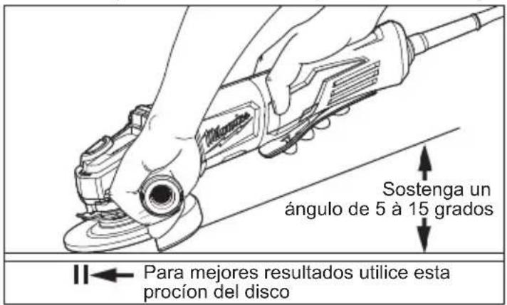 Sostenga un ángulo de 5 à 15 grados Para mejores resultados utilice esta proción del disco