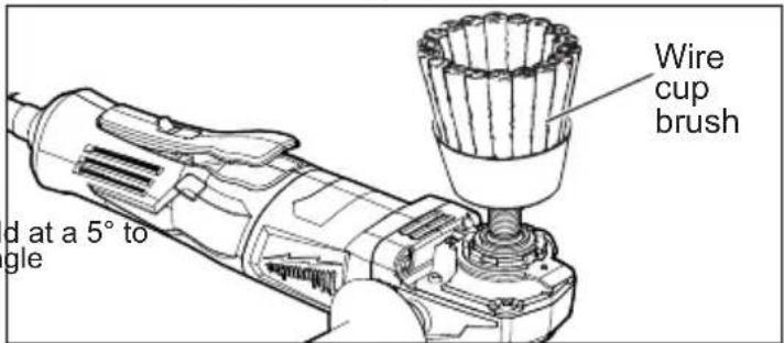 d at a 5° to gle Wire cup brush