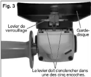 Fig. 3 Levier de verrouillage Garde-disque Le levier doit s'enclencher dans une des cinq encoches.