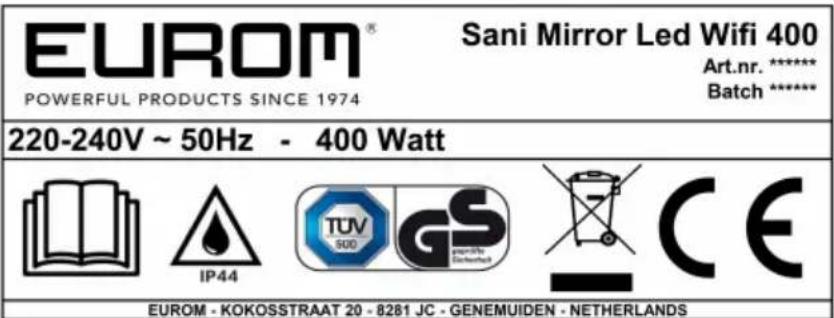 Eurom Sani Mirror LED WiFi 600 - Identificatie - 1