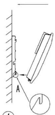 Technical diagram showing a mechanical or electrical component with labeled point A and directional arrow, including a circular symbol below.