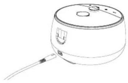 Line drawing of a cylindrical device with a cable inserted, showing no text or symbols.