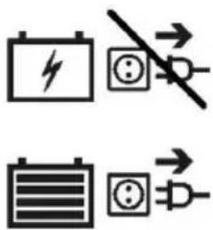 Electrical symbols for battery and grid connection, including lightning bolt, fuse, diode, and plug-in
