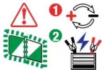 Safety warning symbols and circuit diagrams with labeled icons