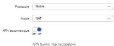 Protocale Mobile Mode NAT APN automatique off on APN four ni interne.telekom