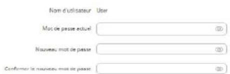 Nom d'utilisateur User Mot de passe actuel ③ Nauveau mot de passe ③ Confumer le nouveau mot de passe ③