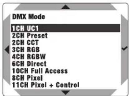 Cameo DURA LINE 50 - USTAWIANIE TRYBU PRACY DMX (DMX Mode) - 2